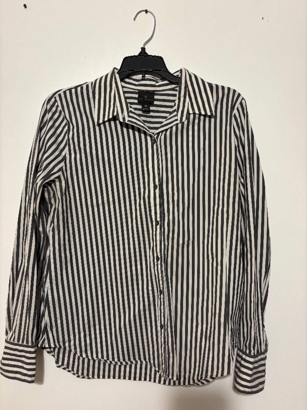Worthington Black White Striped Button Down Shirt Medium Career Office Classic